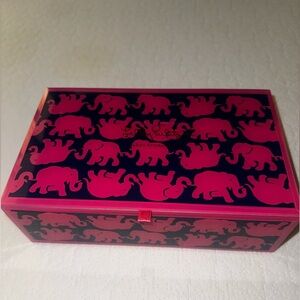 Lilly Pulitzer Large Pink Blue Elephant Glass Jewelry Box Tusk In Sun